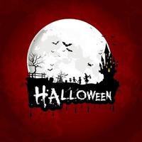 poster di halloween sulla luna piena con casa spaventosa e bambine vettore