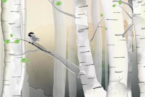 illustrazione della foresta e uccelli vettore