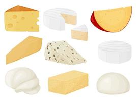 set di blocchi di formaggio a pasta molle. prodotto del mercato agricolo per etichetta, poster, icona, imballaggio. vettore