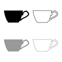 icona tazza da tè set contorno nero colore grigio illustrazione vettoriale immagine in stile piatto