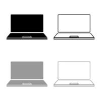 icona del laptop set di profili nero colore grigio illustrazione vettoriale immagine in stile piatto