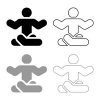uomo in posa yoga icona contorno set nero colore grigio illustrazione vettoriale immagine in stile piatto