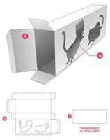 scatola di latta e scatola lunga con finestra gatti e dima fustellata in foglio di plastica trasparente vettore