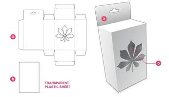 scatola da appendere in cartone con finestra a battente e dima fustellata in foglio di plastica trasparente vettore