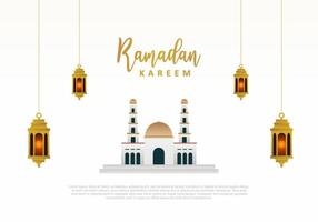 ramadan kareem saluto ornamento islamico, calligrafia araba luna verde vettore
