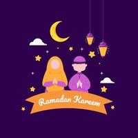 illustrazione del ramadan kareem con il concetto di carattere musulmano del bambino. stile cartone animato design piatto vettore