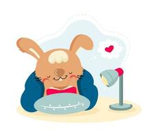 coniglio simpatico cartone animato che legge un libro. personaggio animale divertente per il design dei bambini. illustrazione vettoriale piatta.