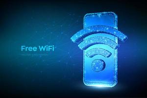 concetto di wifi gratuito. smartphone poligonale basso astratto con segno wi-fi. simbolo del segnale dell'hotspot. zona di connessione mobile. trasferimento dati. zona di valutazione pubblica. concetto di connessione wireless. illustrazione vettoriale