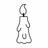 candela con fuoco su sfondo bianco. illustrazione di doodle di vettore. icona lineare. vettore