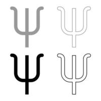 psi simbolo greco lettera minuscola carattere minuscolo icona contorno set nero colore grigio illustrazione vettoriale immagine in stile piatto