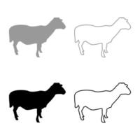 pecore pecore bestiame domestico animale da fattoria ungulato agnello bovini silhouette grigio nero colore illustrazione vettoriale solido contorno stile immagine