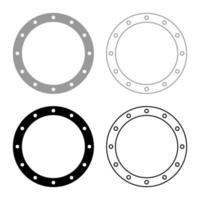 guarnizione in gomma con fori guarnizione ad anello tenuta o-ring di tenuta icona set di reten grigio nero colore illustrazione vettoriale immagine in stile piatto