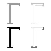 gamma simbolo greco lettera maiuscola carattere maiuscolo icona contorno set nero colore grigio illustrazione vettoriale immagine in stile piatto