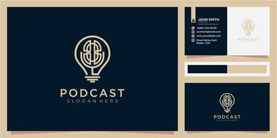 elegante design del logo del podcast, lampada combinata creativa e vettore del design del logo del microfono del podcast della linea
