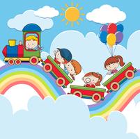 Bambini in treno su Rainbow Road vettore