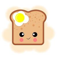 pane tostato kawaii cartone animato con uova strapazzate, personaggio, pane tostato a fette, chibi, stile piatto vettore