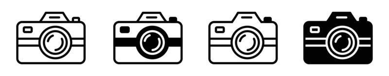 icona della fotocamera in stile diverso vettore, contorno della fotocamera digitale e set di icone vettore