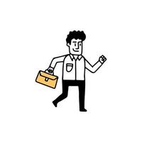 illustrazione di un uomo d'affari che cammina e tiene una valigetta, illustrazione vettoriale disegnata a mano in stile doodle