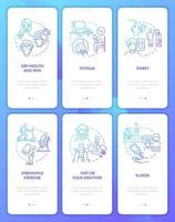 set di schermate della pagina dell'app mobile per l'onboarding del gradiente blu del consumo di acqua. disidratazione procedura dettagliata 3 passaggi istruzioni grafiche con concetti. modello vettoriale ui, ux, gui con illustrazioni a colori lineari