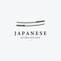 minimalista katana spada logo samurai vintage illustrazione vettoriale design, concetto di eredità giapponese