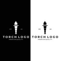 Imposta icona torcia logo fiamma illustrazione vettoriale design line art