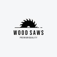 seghe per legno vettore logo vintage, design del concetto di carpenteria, illustrazione minimalista della lavorazione del legno