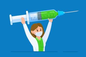 illustrazione vettoriale della siringa del medico. dando una vaccinazione.