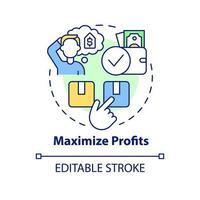 icona del concetto di massimizzare i profitti. importanza dinamica dei prezzi illustrazione al tratto sottile dell'idea astratta. redditività. disegno di contorno isolato. tratto modificabile. roboto-medium, una miriade di caratteri pro-grassetto utilizzati vettore