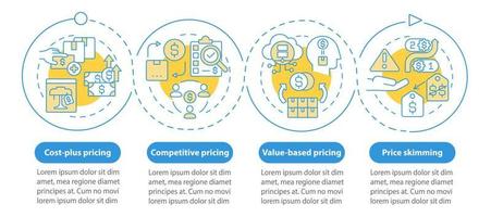 metodi di prezzo modello di infografica cerchio blu. deprezzare gradualmente. visualizzazione dei dati con 4 passaggi. grafico delle informazioni sulla sequenza temporale del processo. layout del flusso di lavoro con icone di linea. sono stati utilizzati una miriade di caratteri normali in grassetto vettore