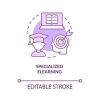 icona del concetto viola elearning specializzato. formazione online per dipendenti idea astratta linea sottile illustrazione. disegno di contorno isolato. tratto modificabile. roboto-medium, una miriade di caratteri pro-grassetto utilizzati vettore