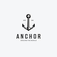Anchor marittimo vintage logo marino disegno vettoriale illustrazione, concetto di trasporto di acqua pesante marina