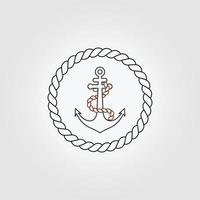 minimal line art anchor logo vettore icona illustrazione design, concetto nautico moderno