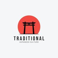 tramonto torii gate logo vettoriale vintage, design e illustrazione della cultura tradizionale giapponese