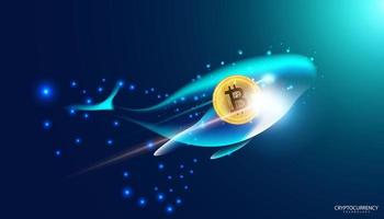 bitcoin in background, concetto di finanza decentralizzata online, transazioni e grafici con balene. vettore