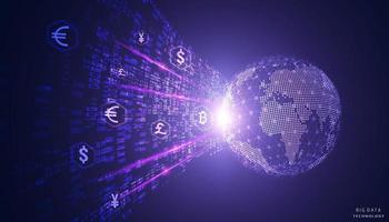 finanza astratta dell'ologramma digitale sullo sfondo futuristico criptovaluta e transazioni tecnologiche moderne nei sistemi online sullo sfondo Internet, compravendita di azioni, comunicazioni finanziarie. vettore