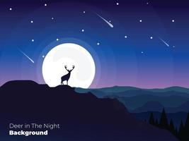 illustrazione di cervo nel giorno notturno con grande luna e stelle nel cielo, molto adatto per lo sfondo vettore