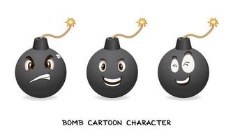 collezione di personaggi dei cartoni animati di bombe. icona del personaggio dei cartoni animati bomba carino e arrabbiato. set di illustrazione vettoriale del personaggio dei cartoni animati della bomba.