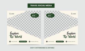modello di post banner social media per viaggi e vacanze con pennellata. banner di annunci di agenzie di viaggio. moderni social media di viaggio vettore
