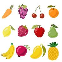 frutta e verdura colorate nell'illustrazione di vettori eps10 della raccolta di stile di tiraggio della mano piatta