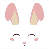 carino, dolce faccia da coniglio con le orecchie, decorazione in stile cartone animato isolato su sfondo bianco. stampa alla moda, adorabile personaggio coniglio. auguri di pasqua. illustrazione vettoriale