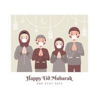 felice eid mubarak e stai al sicuro concetto piatto vettoriale