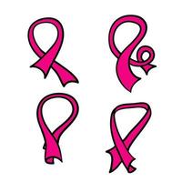 simbolo del nastro rosa disegnato a mano per il doodle dell'icona di vettore del cancro di consapevolezza del seno