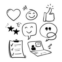 set semplice disegnato a mano di testimonianze relative alle icone delle linee vettoriali. nello schizzo di vettori in stile doodle