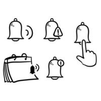 semplice set di icone della linea vettoriale relative alla notifica della campana. con doodle disegnato a mano stile di disegno a mano vettore isolato