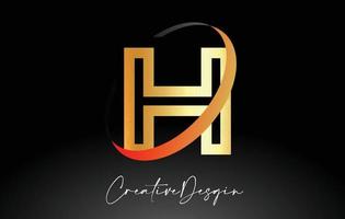 contorno lettera h logo design in colori nero e oro vettore icona