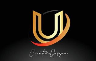 contorno lettera u logo design in nero e colori dorati vettore icona