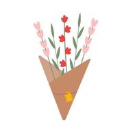 semplice illustrazione botanica piatta in colori alla moda. elegante bouquet primaverile. composizione folaristica per il biglietto di auguri, decorazione dell'8 marzo, pasqua, regali di nozze e invito. vettore