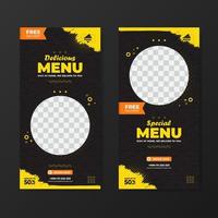 banner modello promozione menu cibo delizioso con sfondo pattern vettore