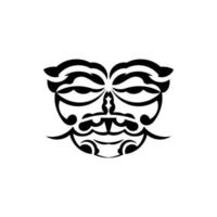 maschera tribale. simbolo del totem tradizionale. tatuaggio nero nello stile delle antiche tribù. isolato su sfondo bianco. illustrazione vettoriale disegnata a mano.