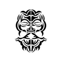 maschera tiki in bianco e nero. motivo decorativo tradizionale della Polinesia e delle Hawaii. isolato. schizzo del tatuaggio. illustrazione vettoriale. vettore